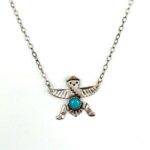 Silver and Turquoise Navajo Pendant Necklace